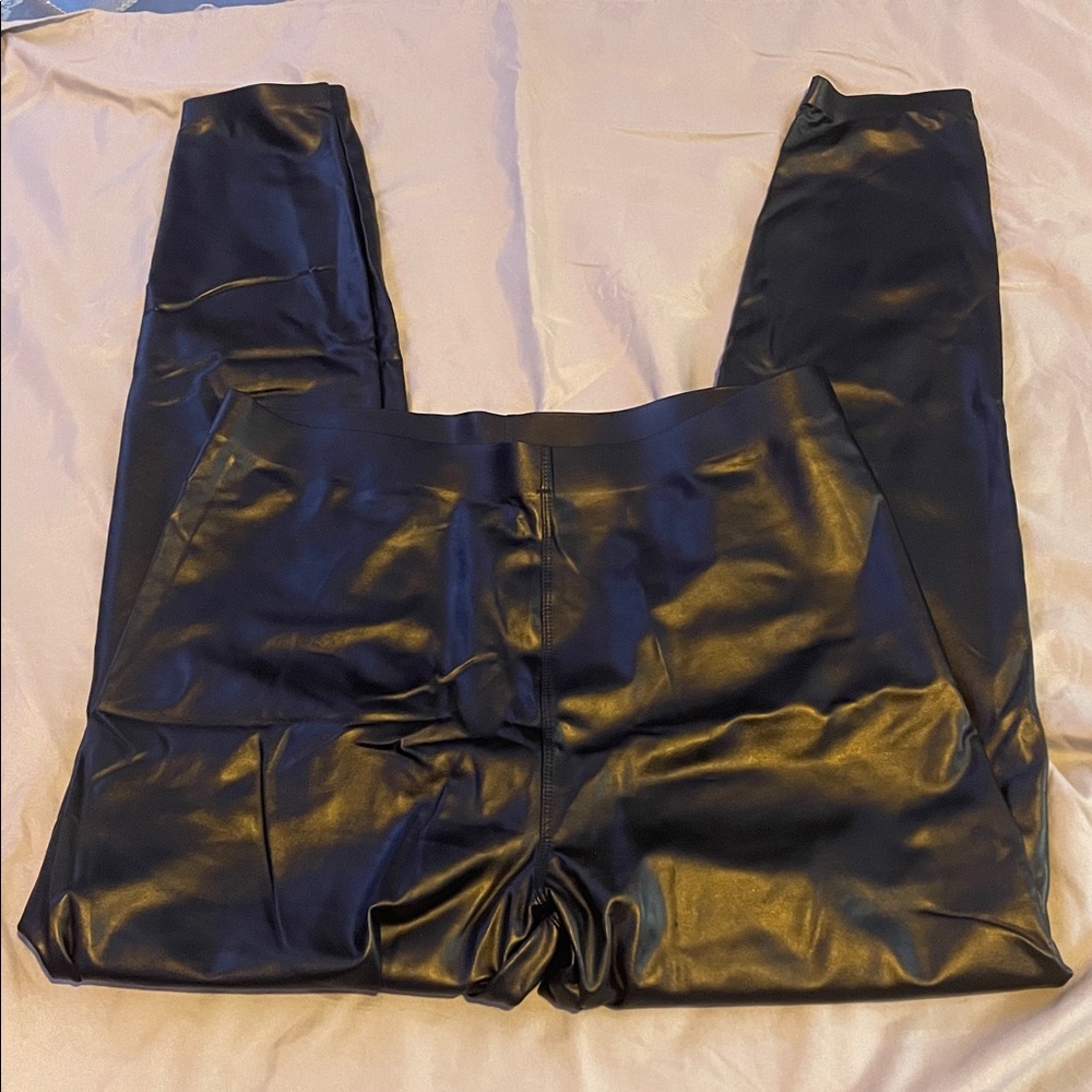HUE Black Faux Leather Pants